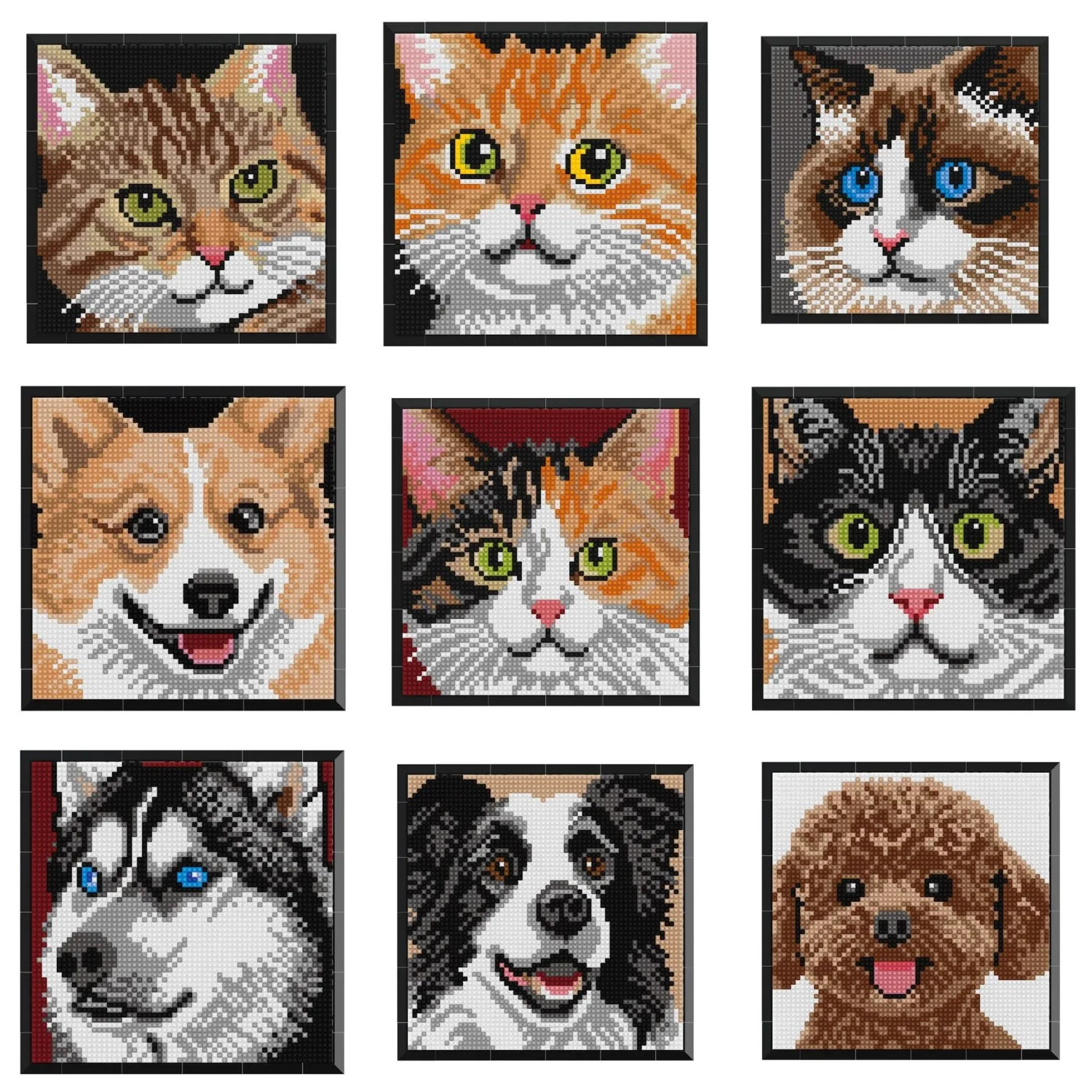 Pet Cat Dog Pixel Art Building Blocks Mosaic Picture Frame DIY Bricks Wall Desktop Decoration Toy Gift for Cat Dog Lovers Adults