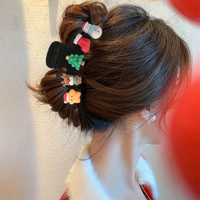 Christmas Snowman Cute Hair Claw Flocking Winter Hairpin Fashion Festival Ponytail Hair Clips Crab For Women Hair Accessories