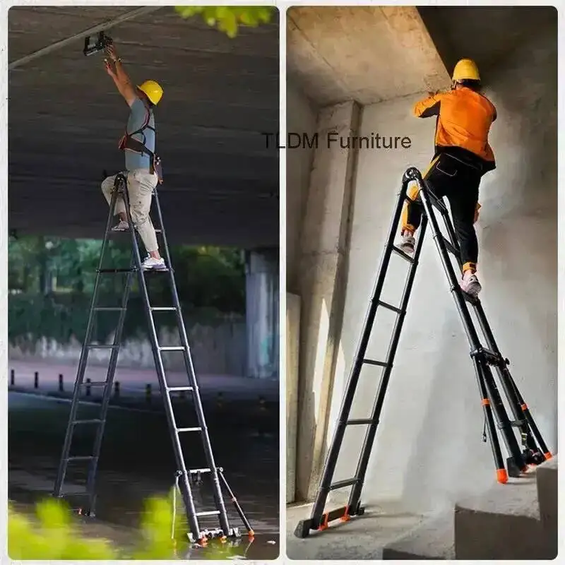 Folding Alloy Ladder Engineering Aluminum Multifunctional Lift Stairs Home Portable Herringbone Ladder Thicken Telescopic Ladder