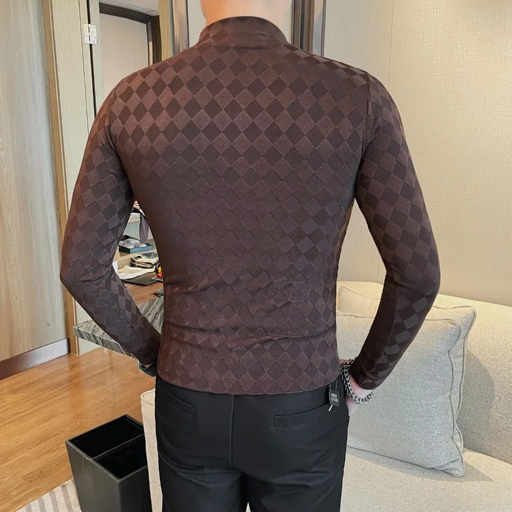 Men Half High Collar T-shirt 2024 Autumn Solid Casual Wrinkle resistant soft Elastic Slim Fit Long Sleeves T Shirt Men Clothing
