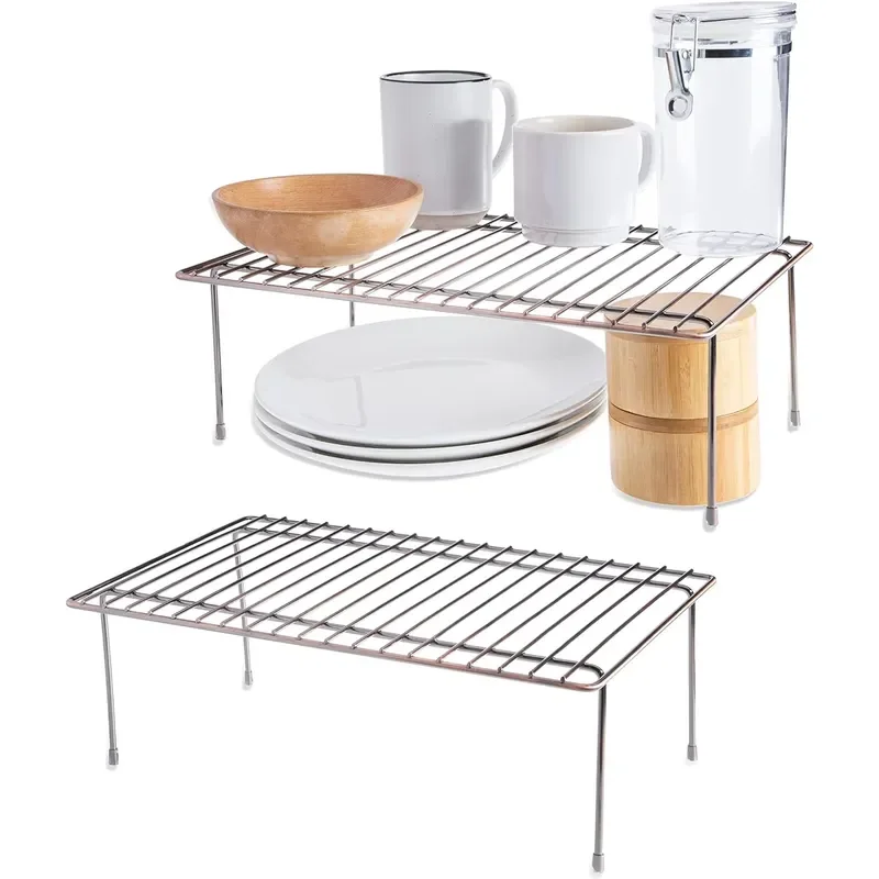 Expandable Single Layer Adjustable Wire Storage Rack for Kitchen Cabinets Locker Plate and Tableware Organizer Shelf