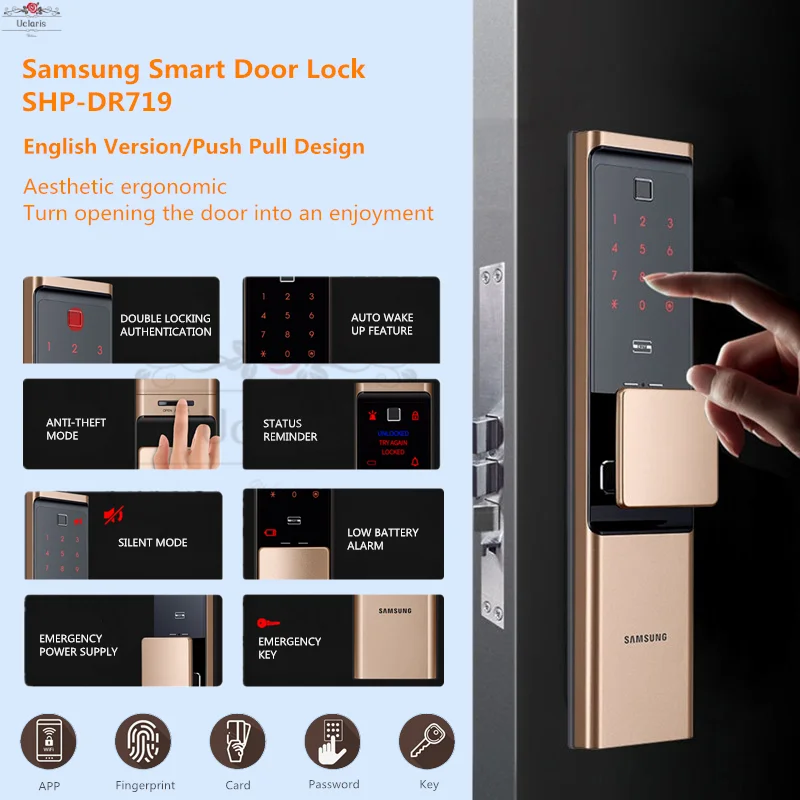 Samsung Smart Digital Fingerprint Lock SHP-DR719 Security Automatic Anti-theft Door Electronic Password Home Doorlock