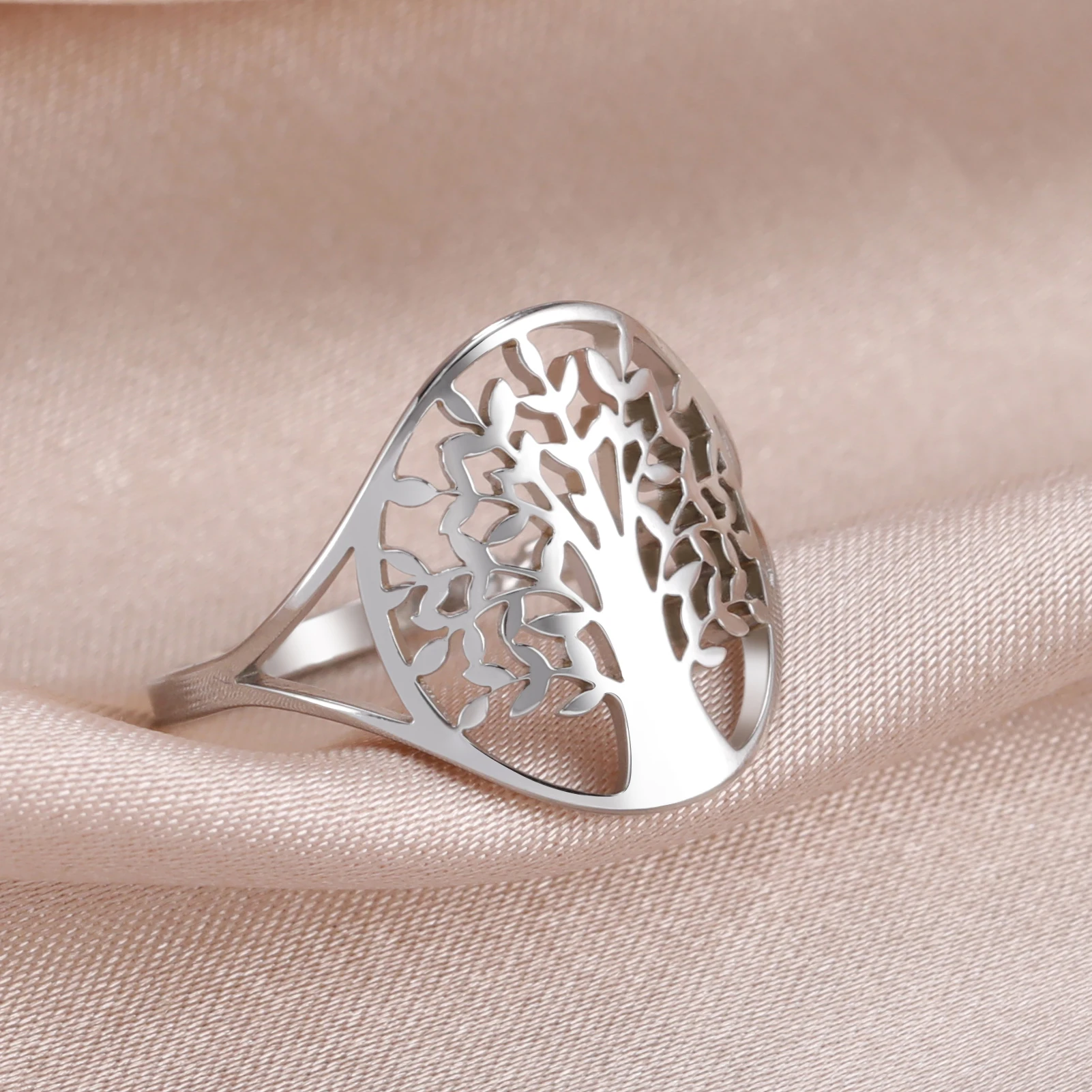 Skyrim Stainless Steel Tree of Life Ring Women Amulet Finger Rings Vintage Jewelry Birthday Gifts for Friends Wholesale