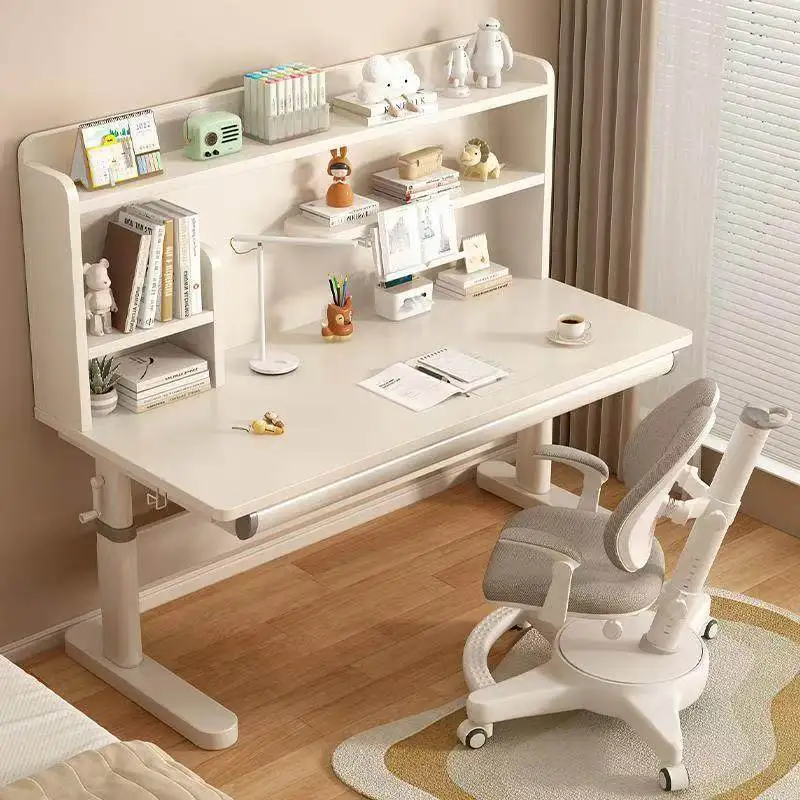 Children's desk hand-cranked lifting large white table hole board household bedroom primary school student study table
