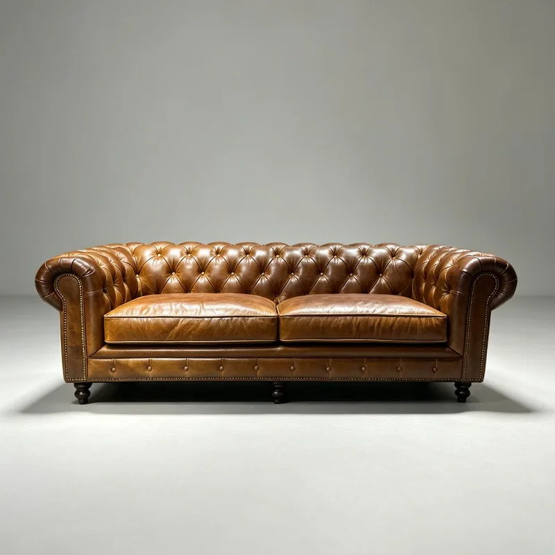 Chesterfield Sofa Combination AmericanVintageThree-person Real LeatherSofa LivingRoomVillaPrivateClubhouseCigarBarHotelWholesale