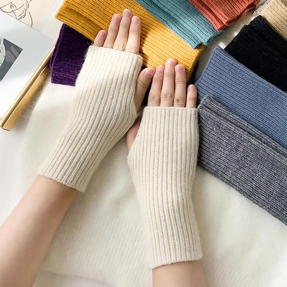 Long Fingerless Gloves Women Mitten Winter Arm Warmer Knitted Arm Sleeve Fashion Casual Soft Girls Clothes Punk Gothic Gloves