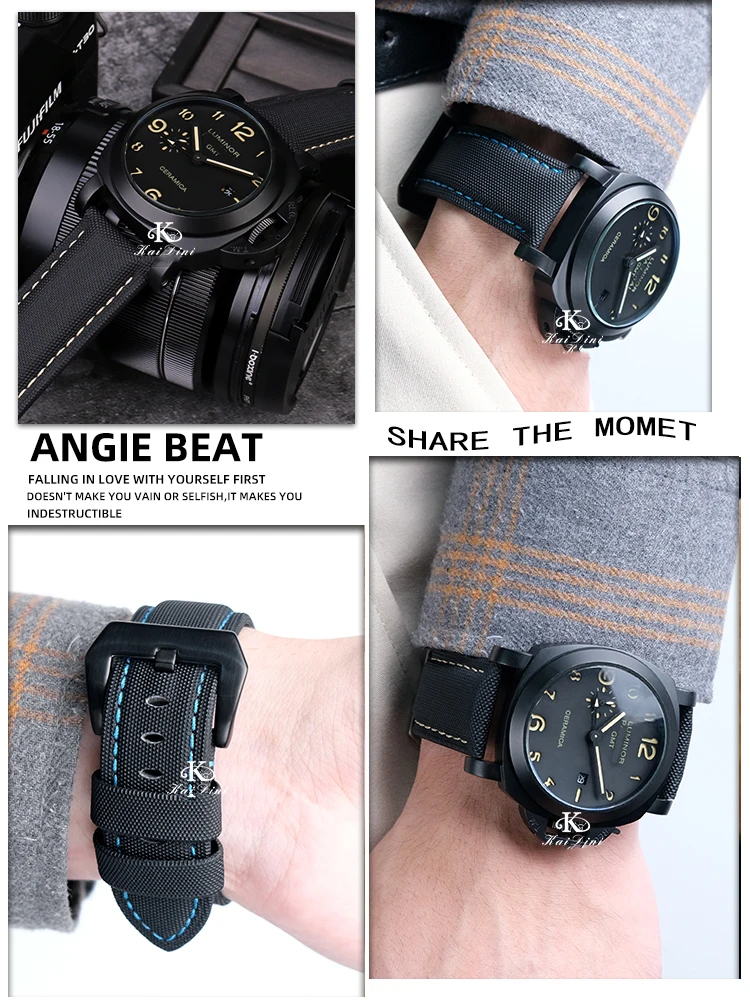 22 مللي متر 24 مللي متر 26 مللي متر النايلون الملمس الجلود حزام الساعات لبانيراي PAM01661 441 مارينا حزام ساعة اليد الأسود الأزرق خط ساعة اكسسوارات #5