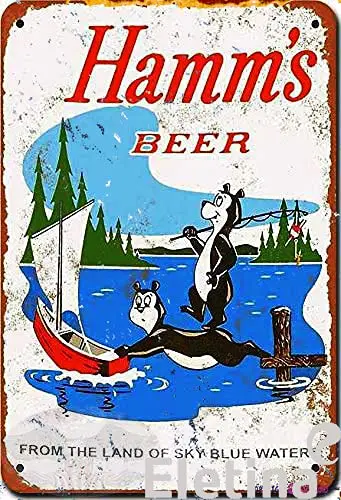 Eletina Metal Tin Signs Vintage 1956 Hamms Beer Bears Fishing Reproduction Sign 7.8x11.8 Inch Wall Plaque Retro Club Pub Ba sign