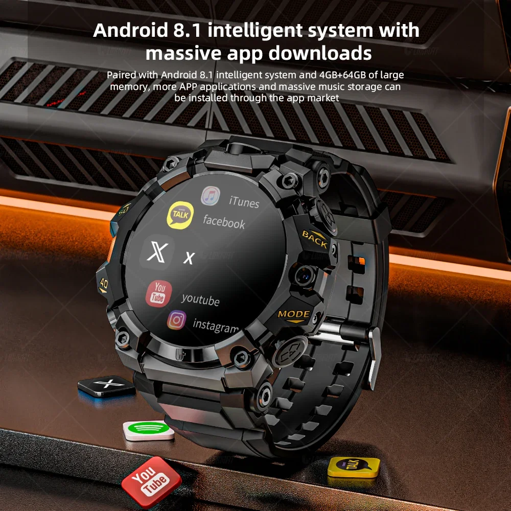 LOKMAT New APPLLP 2 PRO Rugged Sport Android Smart Watch Phone Wifi Fitness 4G Watch Dual Camera Video Calls Amoled Round Screen