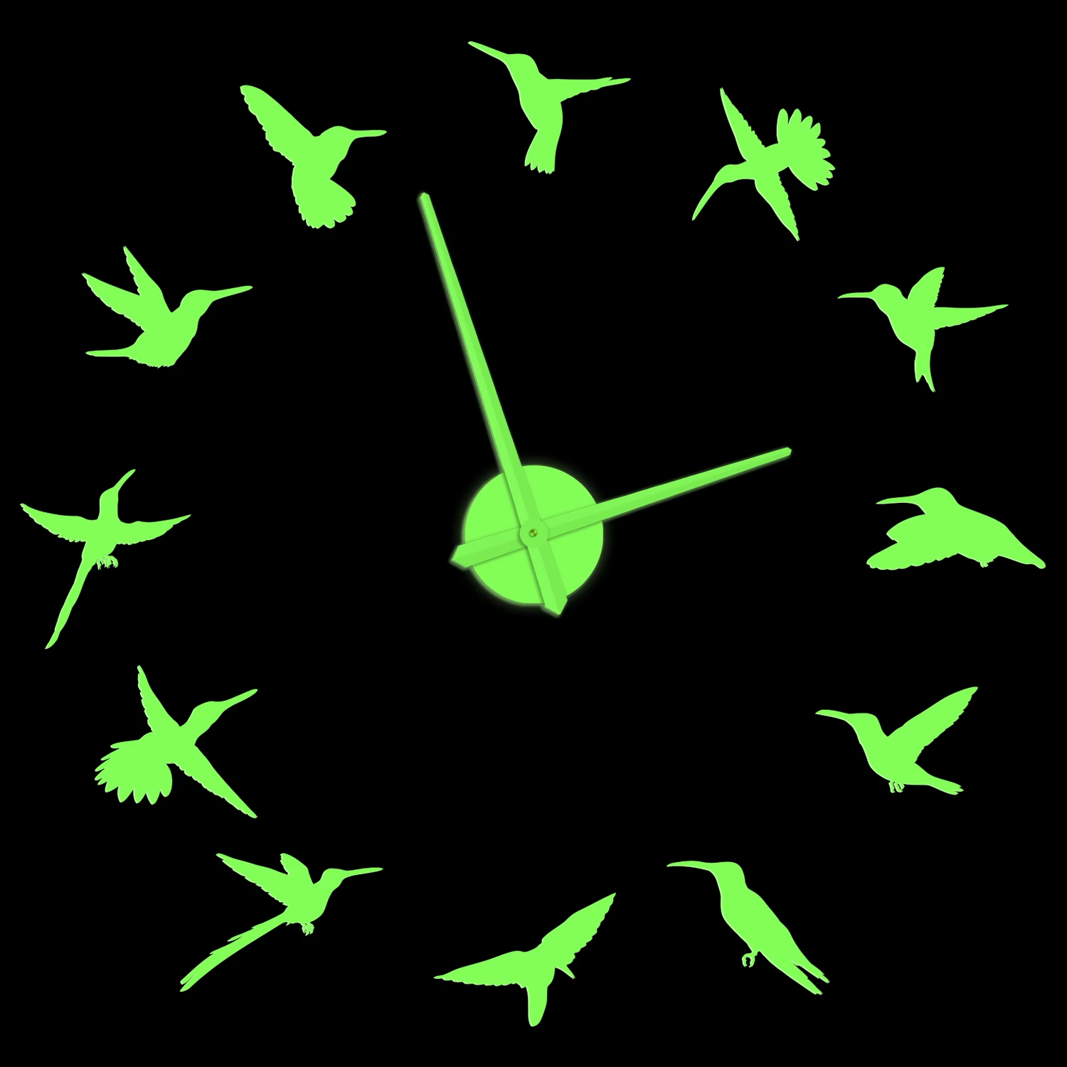 

Hummingbird DIY Luminous Wall Clock For Bedroom Nature Bird Animals Home Decor Easy to Read Silent Oversized Watch Glow In Dark