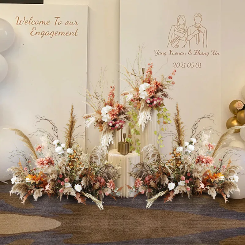 Dried reed beautiful flower arrangement set wedding event welcome area arrangement flower table flower road lead row simulated