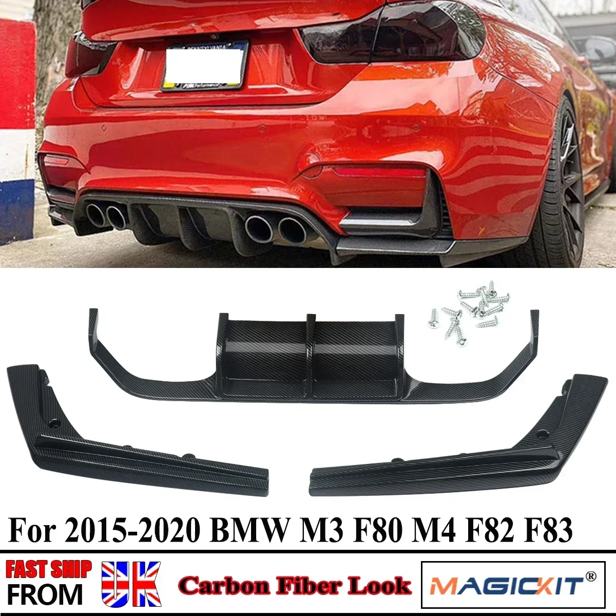 F80 Car paraurti posteriore diffusore Spoiler Lip Splitter paraurti posteriore Lip Protector Guard per BMW F80 M3 F82 M4 2015-2020 fibra di carbonio