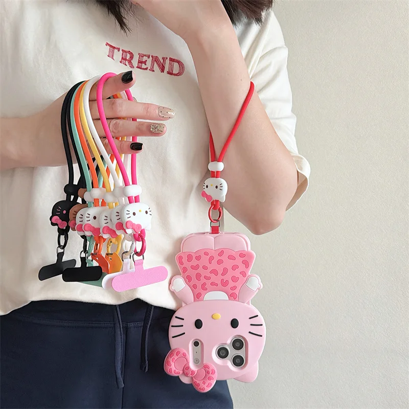 Niedlicher Cartoon Hello Kitty Handy-Handschlaufe aus Silikon, Anti-Verlust-Lanyard, Taschenanhänger für iPhone, Samsung und alle Handys – Detail 3
