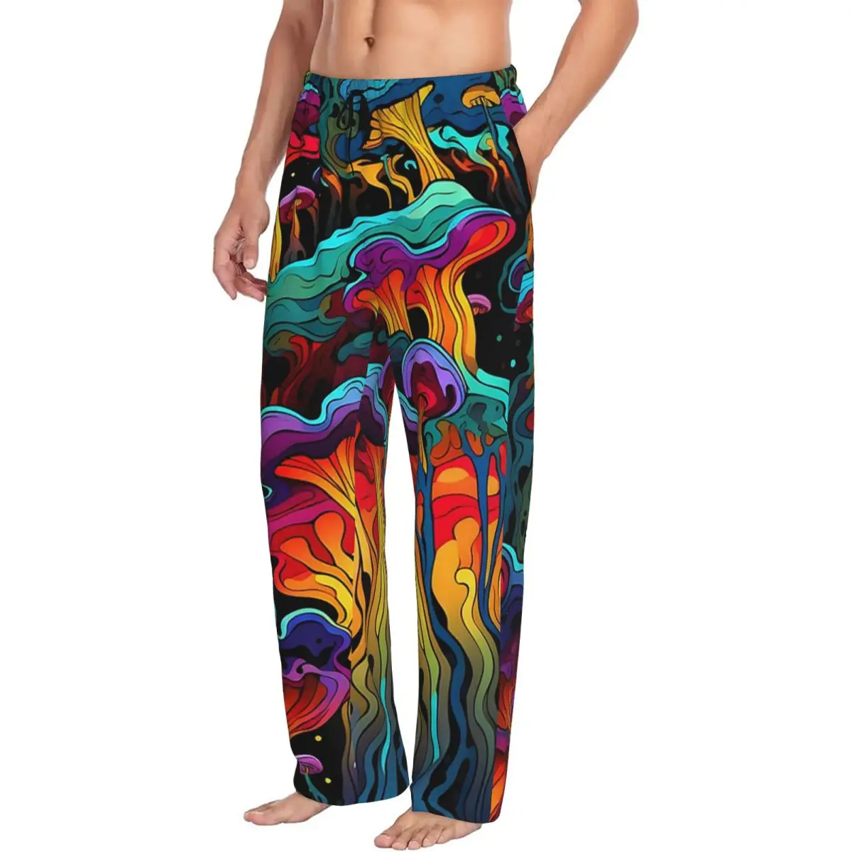 

Пользовательские кислотные триповые странные психоделические волнистые грибы мужские пижамные штаны для отдыха одежда для сна низ с карманами