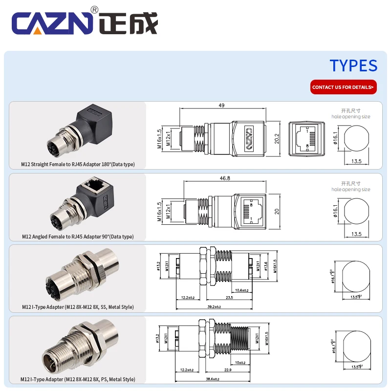 M12 X-Coded I-Type Bulkhead Socket Panel Mount Female 8 Pin Straight IP67 Shielded for Gigabit Ethernet & Industrial Networks