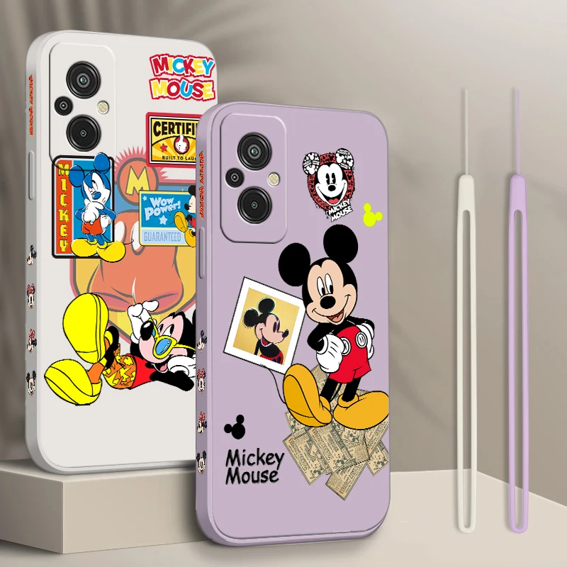 Mickey Mouse Movement For Xiaomi Redmi 12C 11A 10C 10X 9T 9C 9AT 9A 8A 7A A2 A1 Plus Prime Liquid Left Rope Phone Case