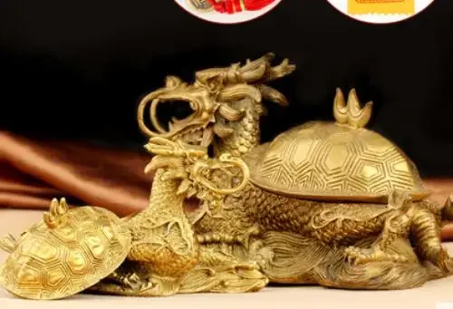 Chinese-style carved Bronze Dragon Tortoise ornaments open cover dragon turtle crafts mother and child dragon turtle shop househ