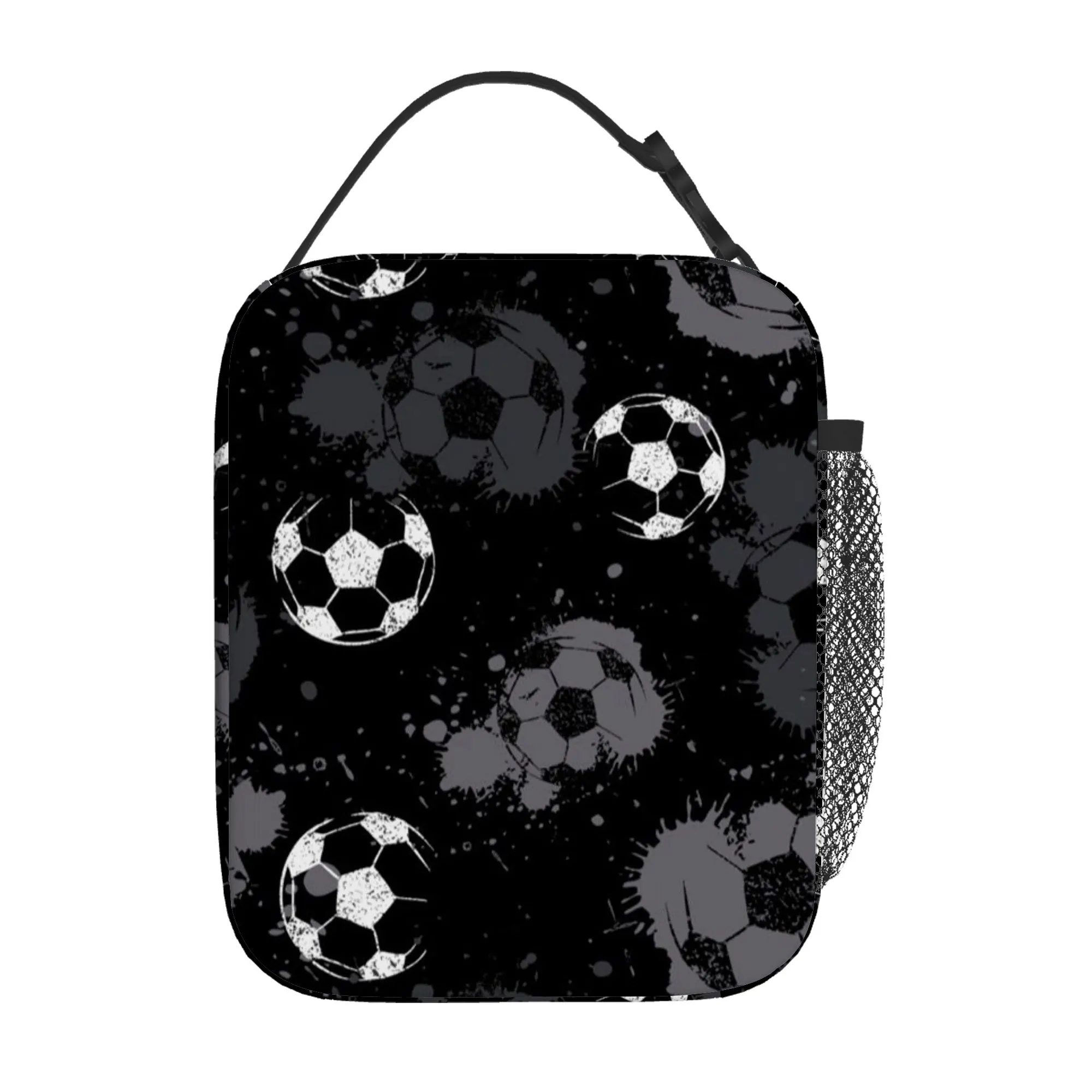 Soccer Lunch Bag Thermal High Capacity Lunch Box Bag with Front Pocket Durable Cooler Tote Food Handbag for Work School Picnic