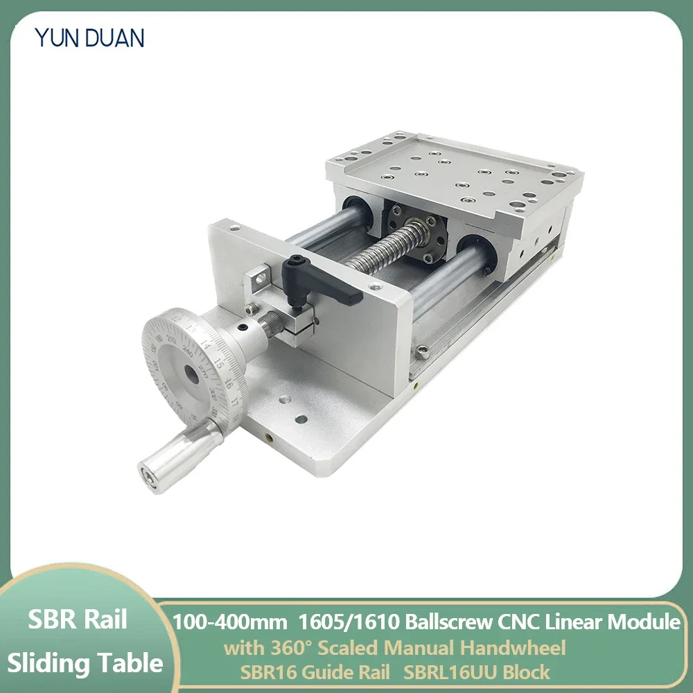 100~400MM Stroke Manual Workbench CNC Sliding Table Hanwheel Heavy Load Slide Linear Stage SFU1605/1610 C7 BallScrew SBR16 Guide