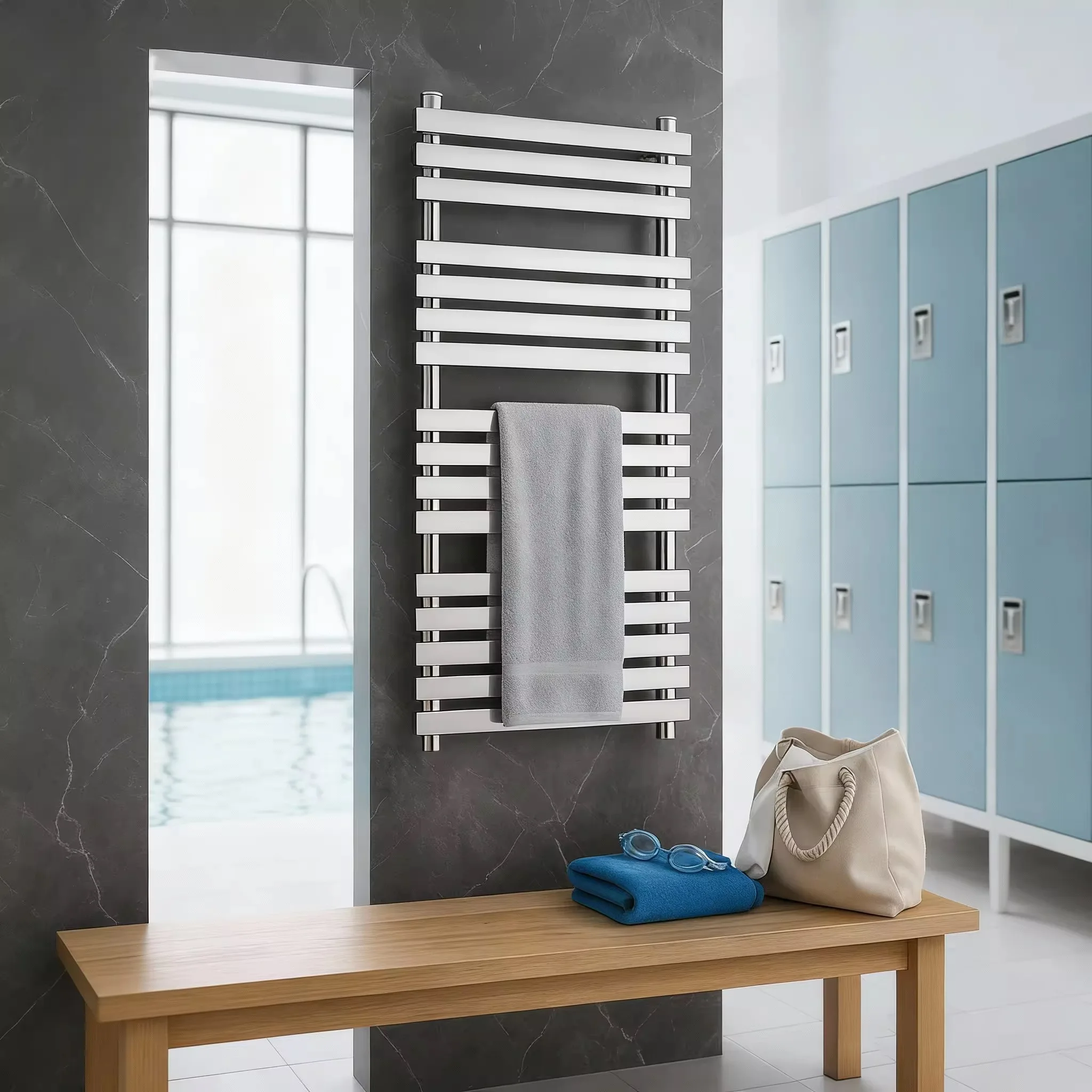 Luxury Stainless Steel Wall Mounted Heated Towel Rail Flat Bar Style Bathroom Drying Rack Modern Home Towel Warmer