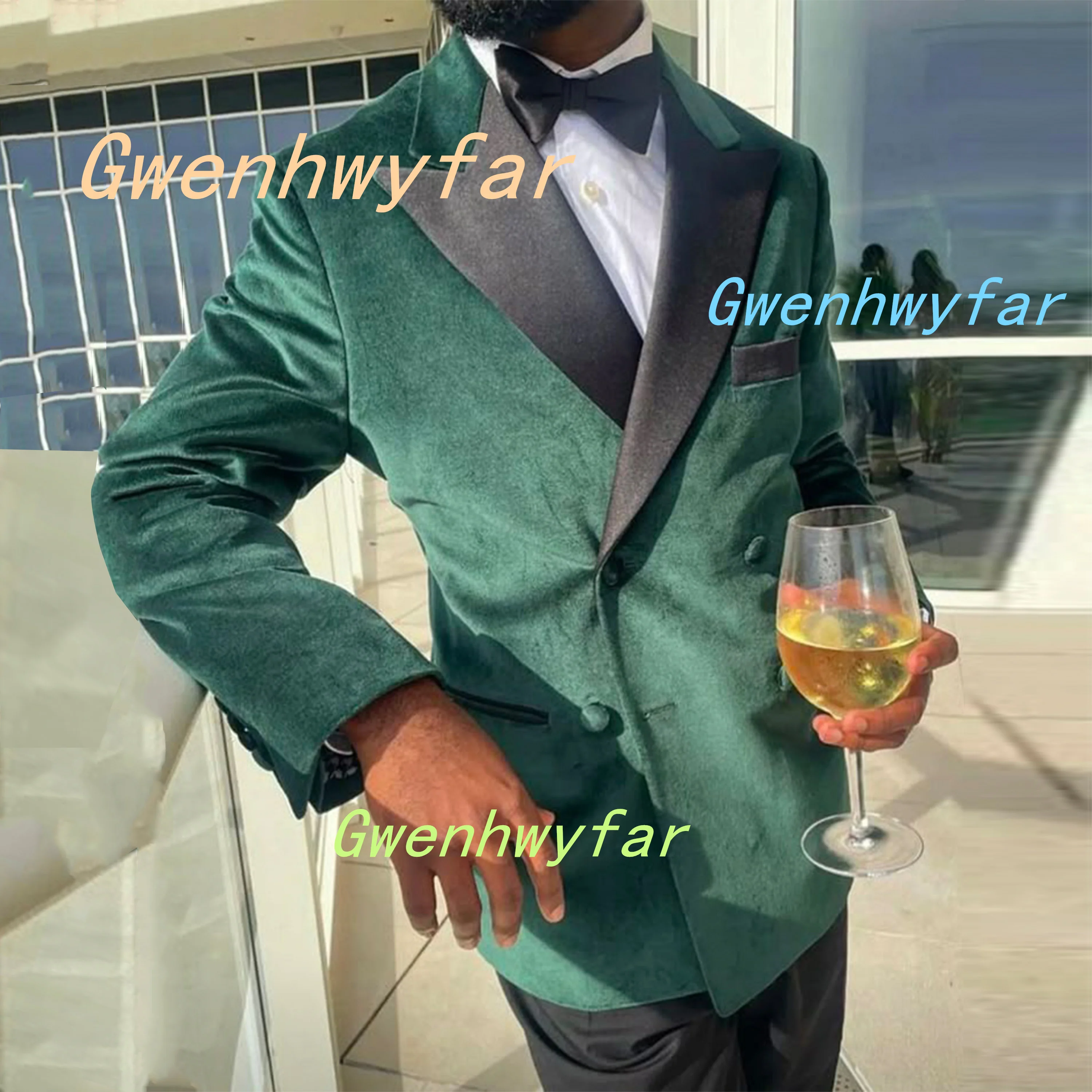 

Gwenhwyfar 2025 Новый бархатный костюм, мужской темно-зеленый пиджак из 2 предметов и черные бархатные брюки, элегантные мужские смокинги для свадебной вечеринки