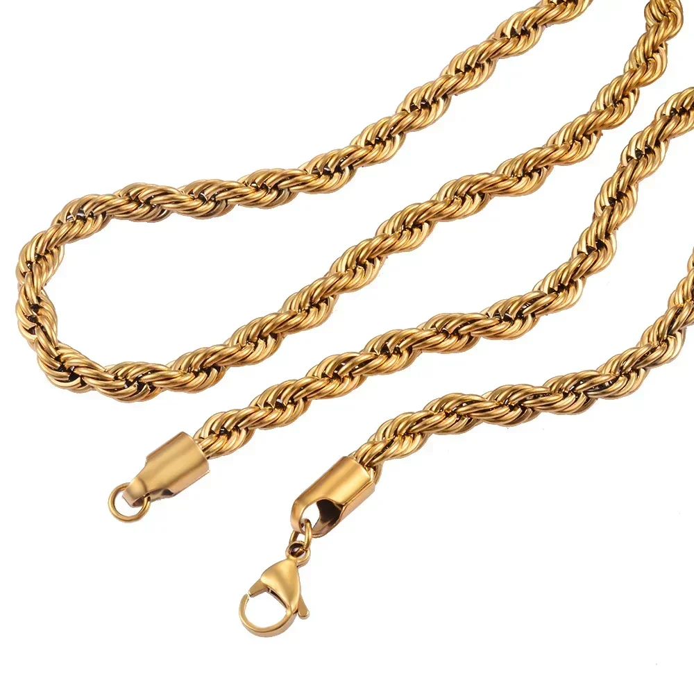37391-3e31cb.jpg Cadena de Cuerda Trenzada de Acero Inoxidable Chapada en Oro de 18K para Hombre y Mujer