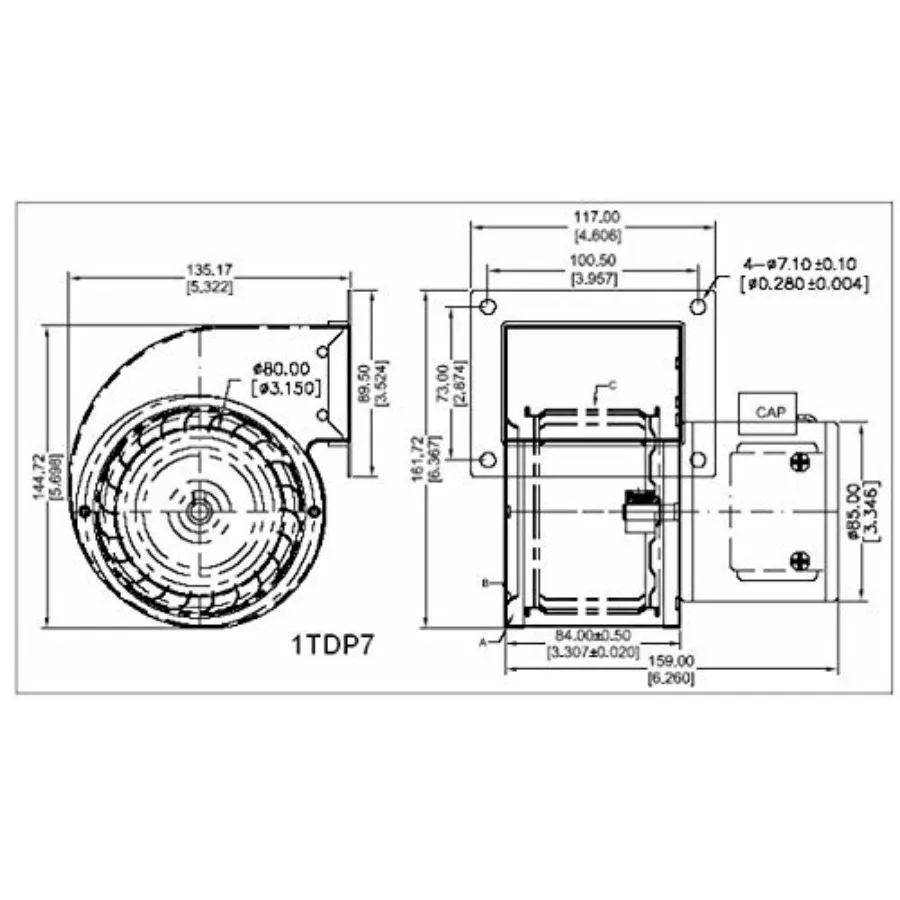 1TDP7 PSC منفاخ أسود مسودة مروحة 115 فولت 146 CFM مروحة فرن خشبية خارجية لتهوية نظام التدفئة الفعالة والداخلية