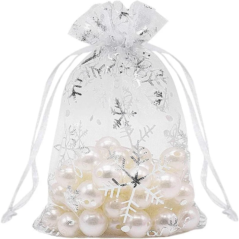 20pcs 7x9 9x12 10x15 cm Organza Drawstring Bags Christmas Pouches Bracelet Gift Necklace Display For Jewelry Packaging Making