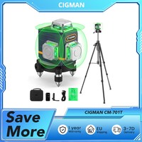 CIGMAN CM-701T 3x360° Laser Level with 1.5m Tripod, Remote Control, Self-Leveling, 3.7V 4000mAh Battery, IP54 IP Rating