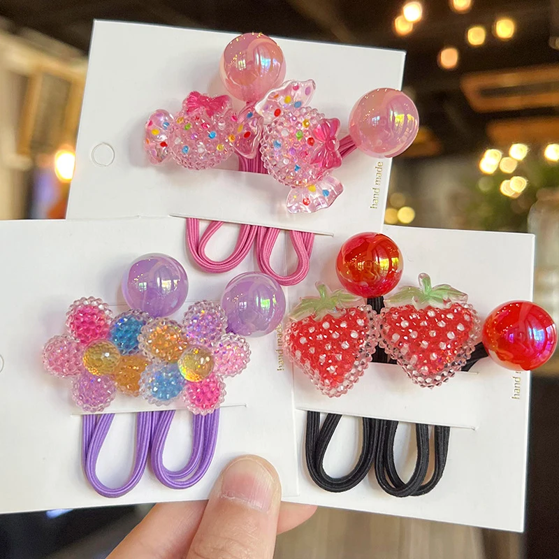 Cute Sugar Strawberry Hair Ropes Kids Elastic Rubber Bands Childrem Hair Accessories Girl Floral Headdress Ponytail Braid Ties