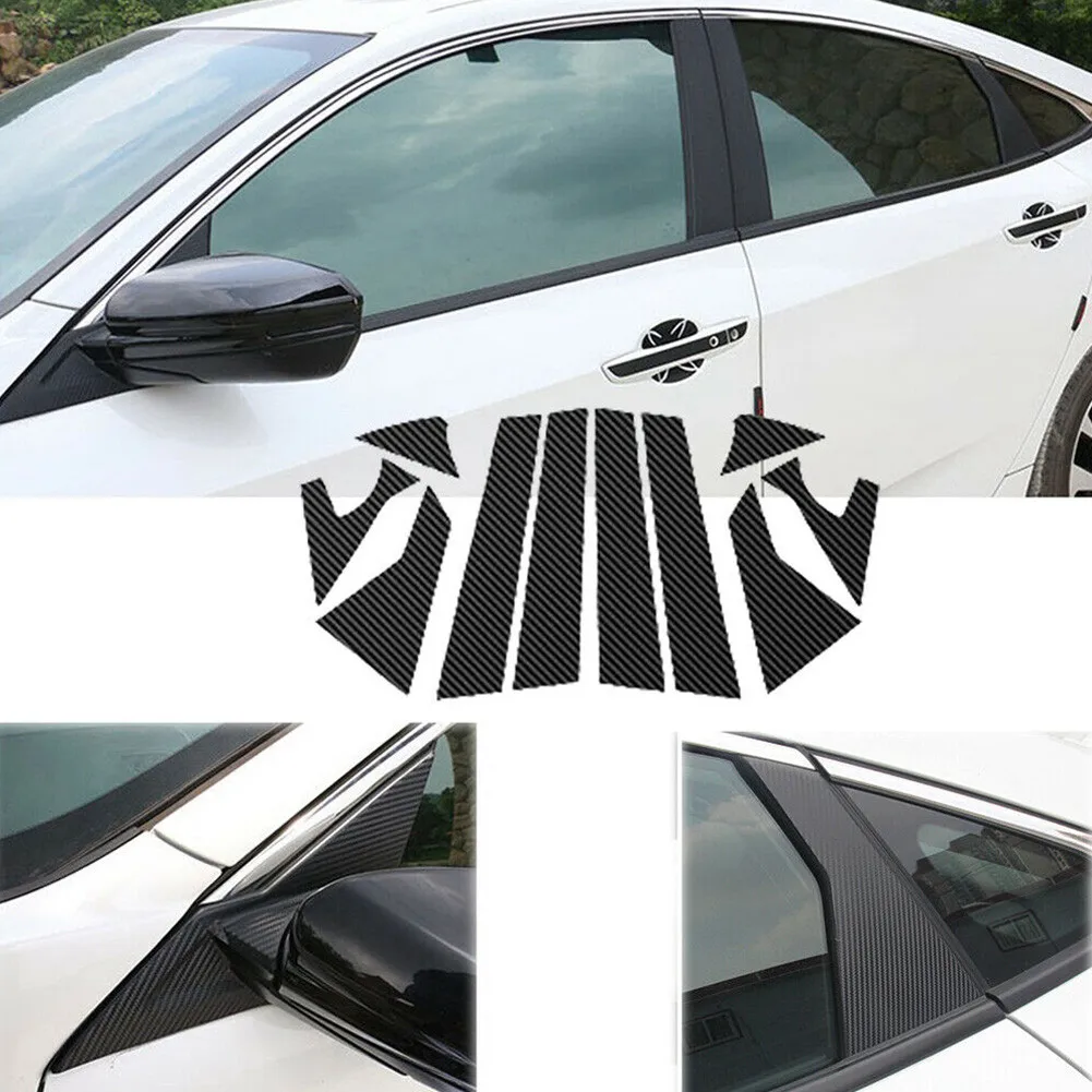 Vinyl Carbon Fiber Door Pillar Posts Window Trim Cover for Honda Civic Sedan 2016 2019 10th Generation Exterior Upgrade