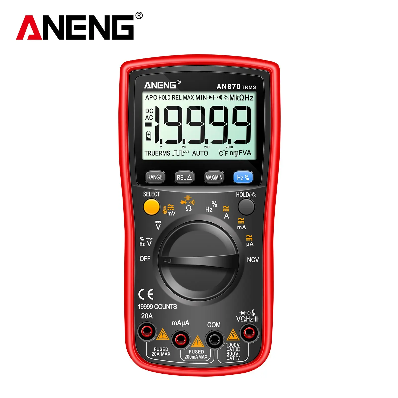 ANENG AN870 True RMS Digital Multimeter 19999 Counts Auto Range Tester Accuracy for AC/DC Voltage NCV Transistor Standard
