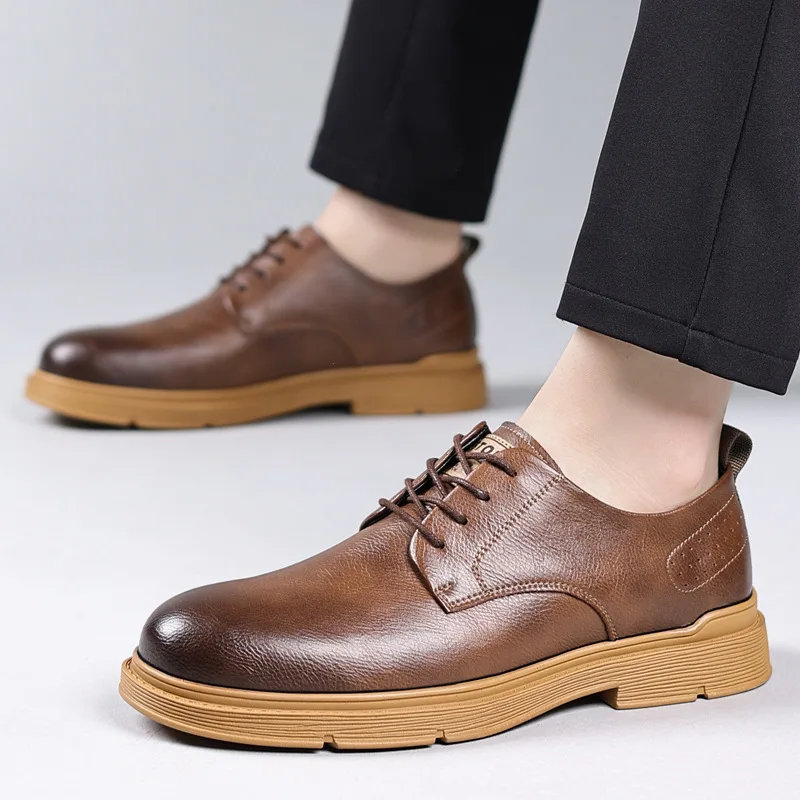 Men's Soft Sole Soft Surface Casual Leather Shoes British Style Low-top Work Shoes Youth Casual Retro Trendy Leather Shoes