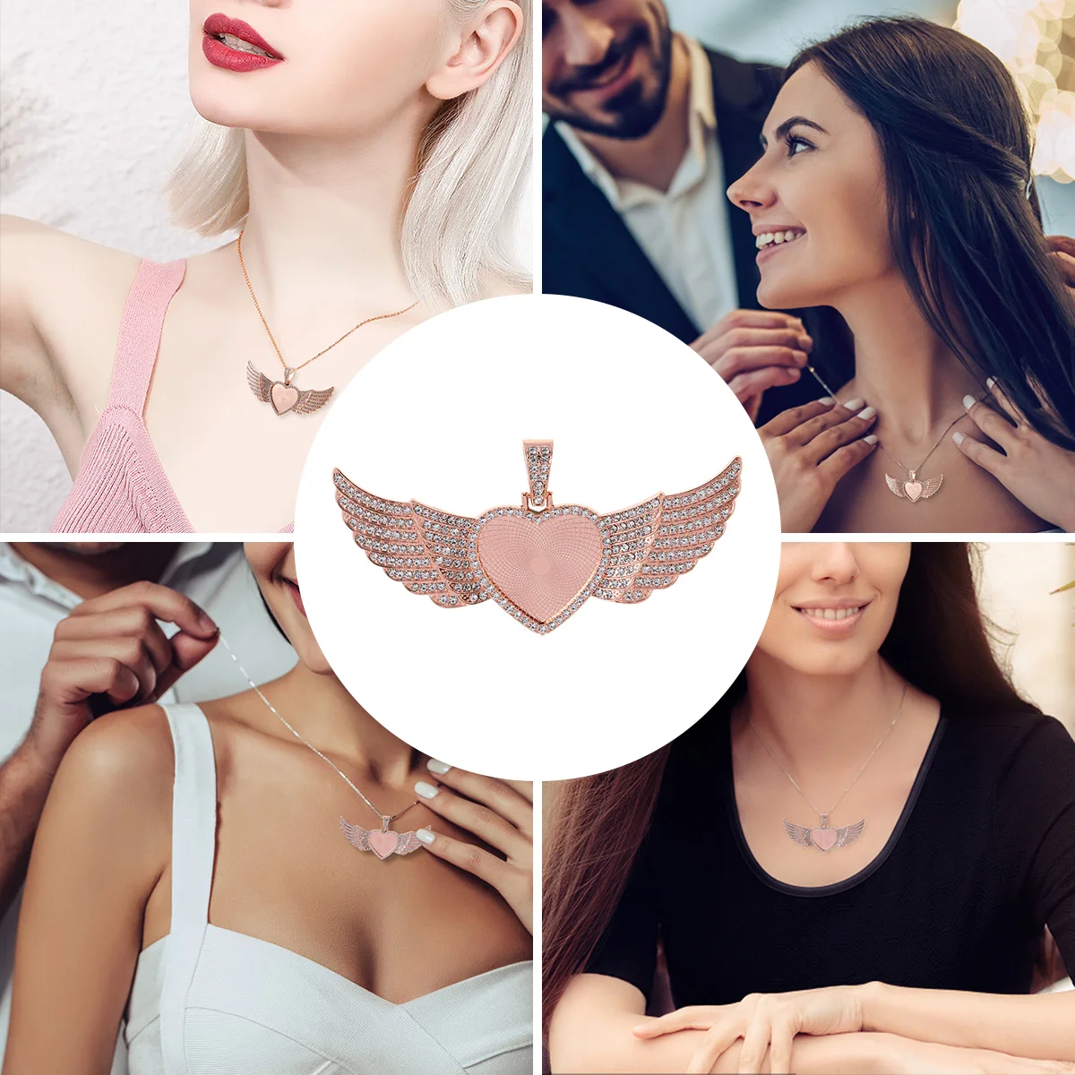 1Pcs Alloy Heart Pendant Tray Wing DIY Necklace Bracelet Jewelry Settings Gift Alloy Pendant Tray