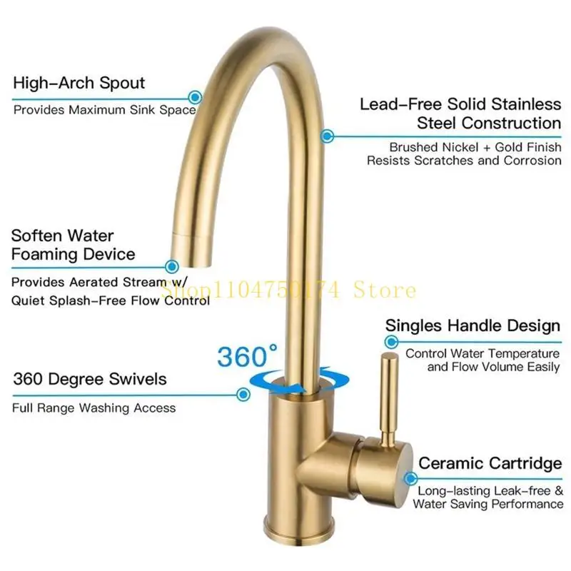 Kitchen Faucets Sink Water Faucet 360 Degree Faucet Single Holder Single Hole Stainless Steel Hot Cold Tap Top Sale