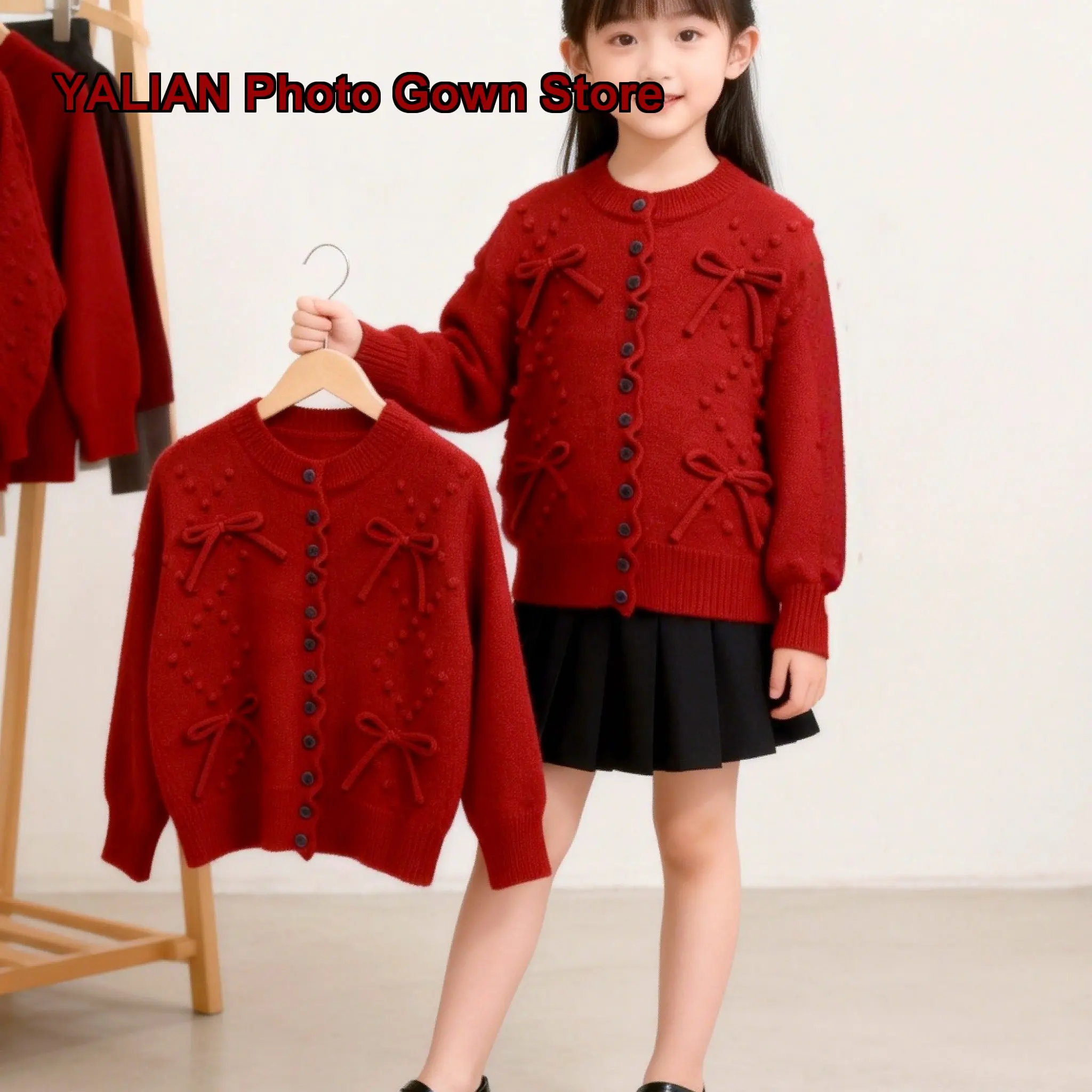Girls Winter Red Knit Sweater Kids Unique Design Long Sleeves Warm Thickened Outwear Older Kids