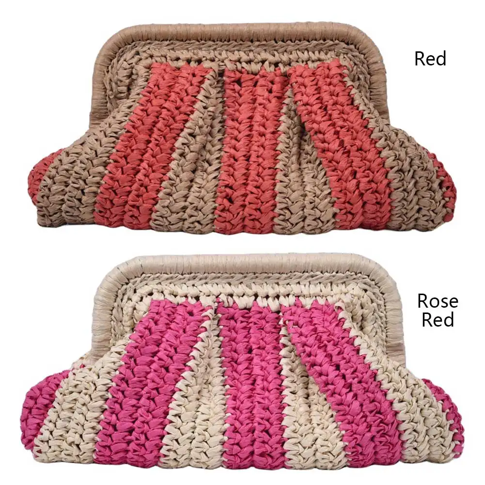 القش مخلب حقيبة يد القش مساء حقيبة اليدوية مخلب المحفظة سحابة زلابية حقيبة مصمم النسيج الحقيبة للسفر في الهواء الطلق