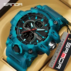 Fashionable Sanda Top Brand Cool Night Light Dual Screen Multi Functional Outdoor Sports Waterproof Men's Electronic Wrist Watch