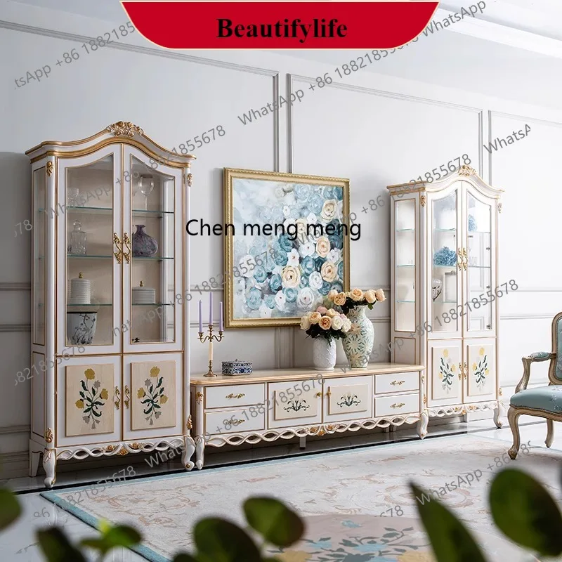 

G153 French TV cabinet American size apartment living room European solid wood pastoral painted furniture
