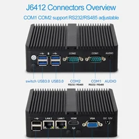 XCY Mini PC Intel Celeron J6412 Quad Cores 2x RS232/485 Dual Ethernet Mini PCIe HDMI VGA Fanless Industrial IPC Windows Linux 2