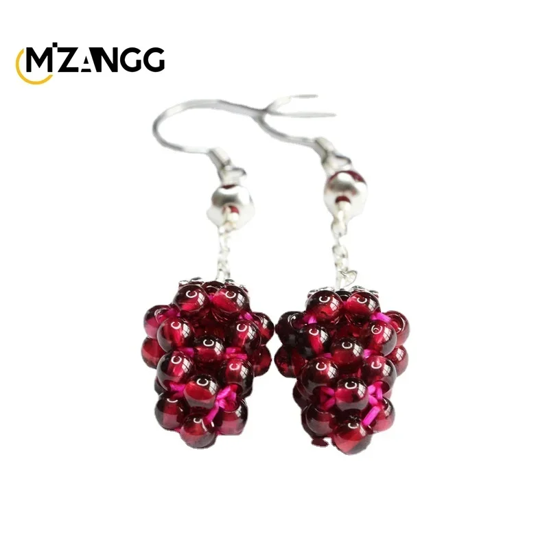 S925 Silver Natural Garnet Ear Hook Exquisite Luxury Women's Earrings Jewelry Crystal Healing  Energy Stone Gift - view 6