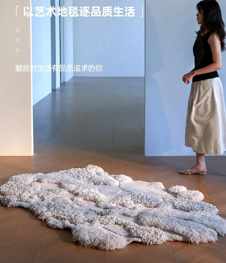 Snow Secret schlichter Teppich Wohnzimmer Kunst Wolle handgefertigte Nachttischdecke