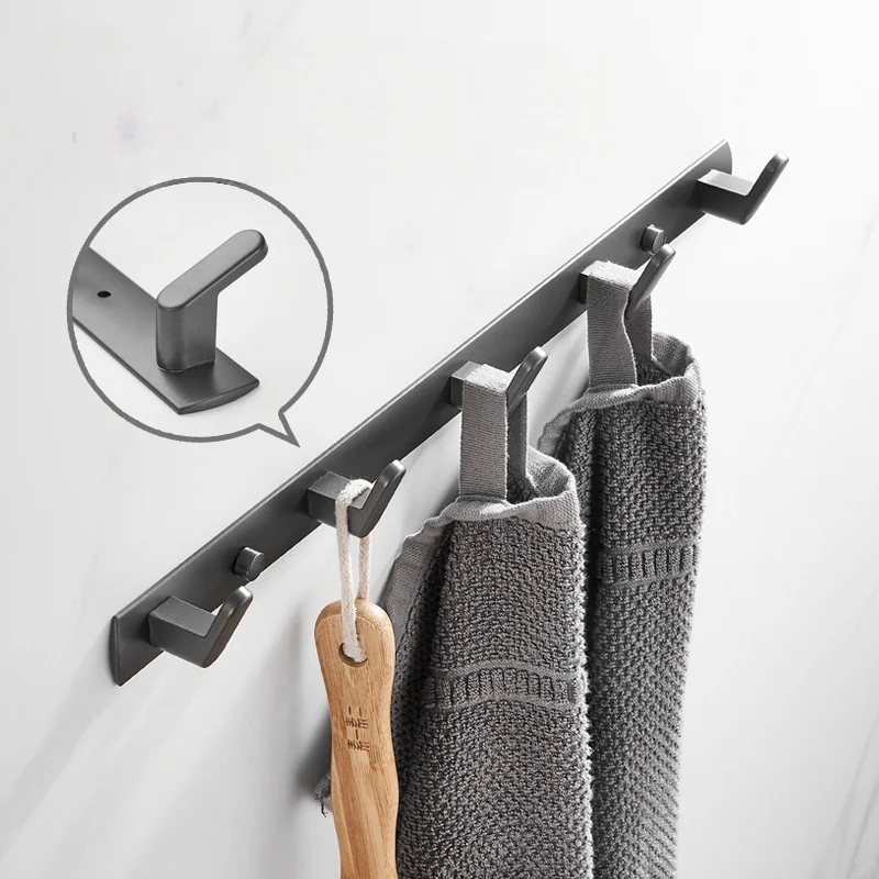 

Grey Bathroom Robe Hook Wall Mounted Towel Hooks Kitchen Towel Hook Aluminum Brushed Gold Key Hat Bag Hanger Holder Clothes Hook