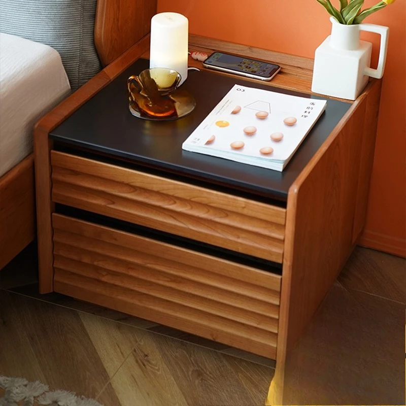 Sugar cube bedside table, solid wood slate, Japanese-style Nordic bedside storage cabinet, modern simple cherry wood