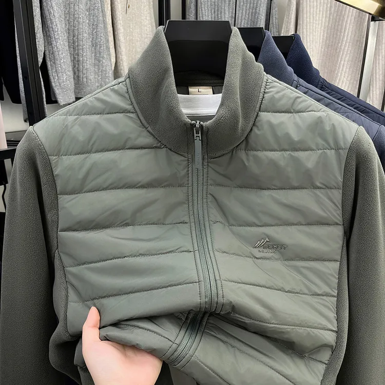 2026 New Men's Fleece Patchwork Jacket Lightweight Cotton Autumn Winter Casual Stand Collar Warmth Polyester Wool Nylon