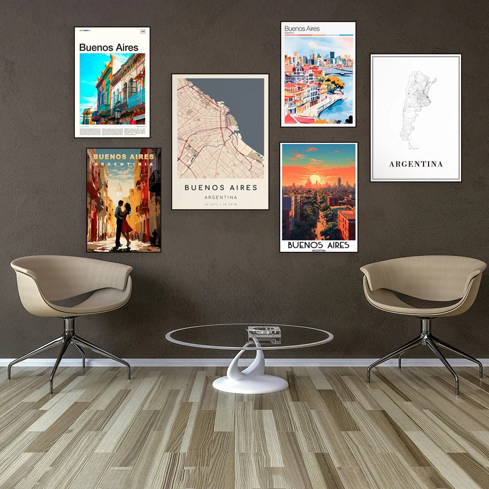 Buenos Aires map, vintage city in South America, El Chalten, Argentina, cityscape painting, travel poster, home wall decor