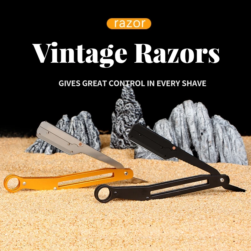 

2024 Manual Folding Razor Barber Shop Hairdressing Shaving Knives Metal Aluminum Handle Men's Beard Sweat Hair Armpit Hair Face