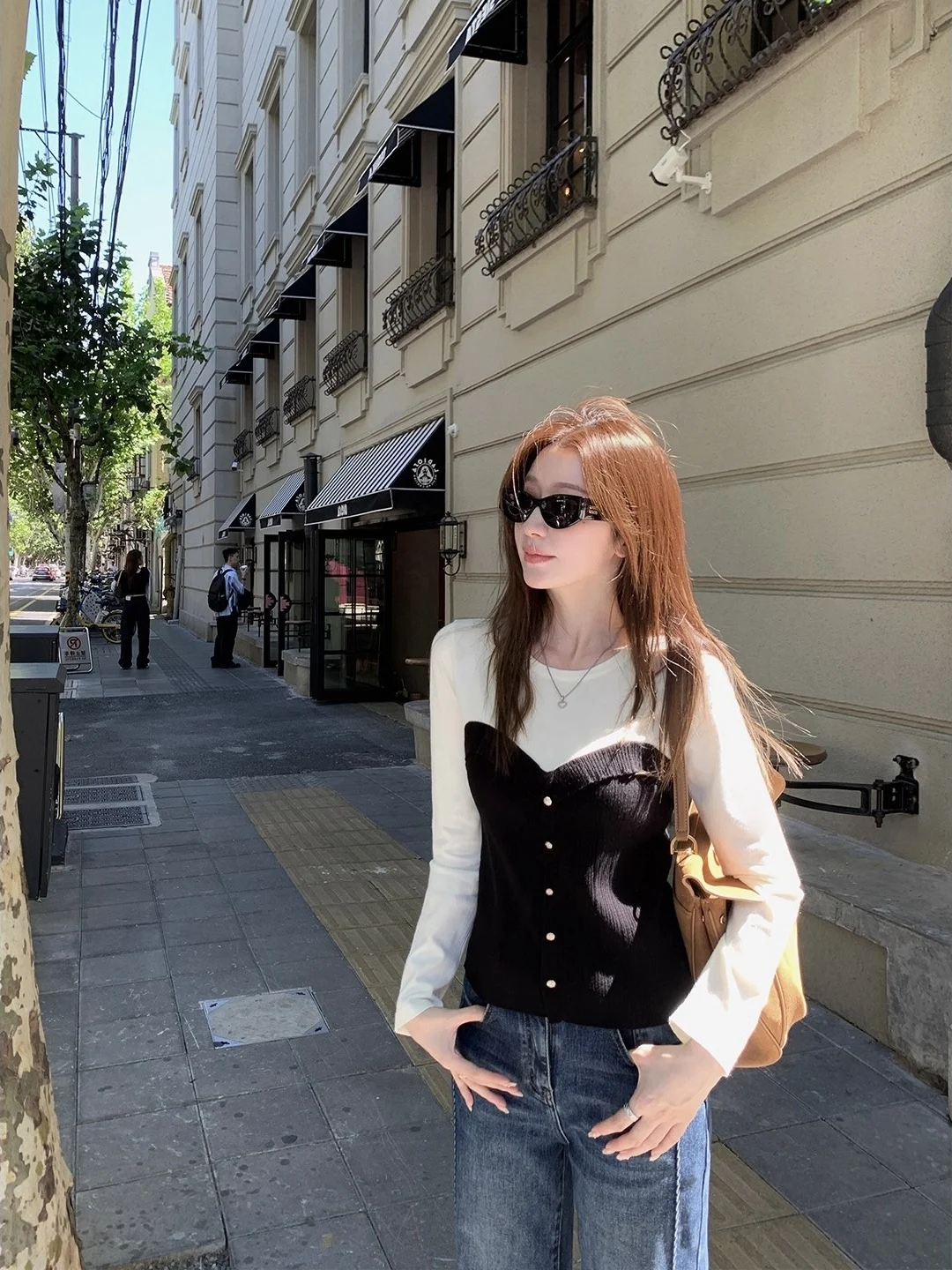 ファイオナブル ロングスリーブ ニットセーター レディース スリムフィット カラーブロック コントラスト 秋冬新作 高級感 トレンド