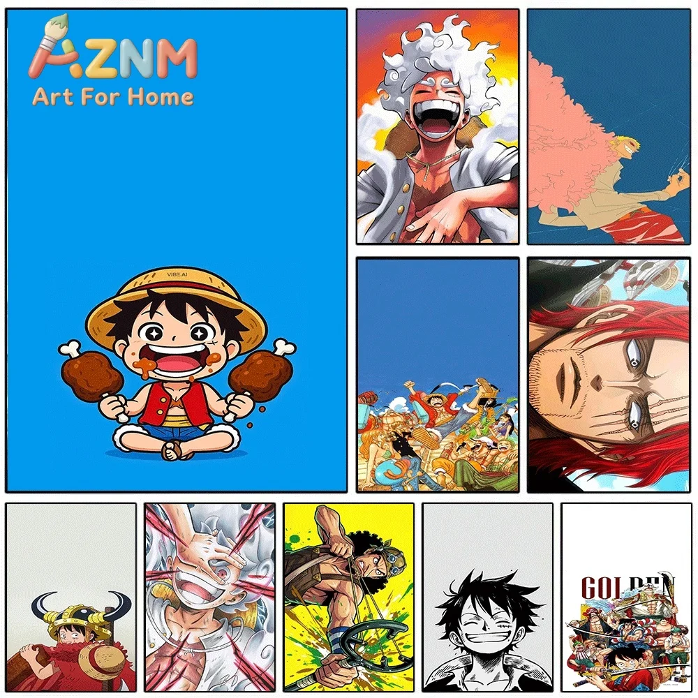 One Piece Anime Canvas Wall Art No Frame Cute Luffy Nika Shanks Doflamingo Usopp Manga Print Poster for Bedroom Living Room Ho
