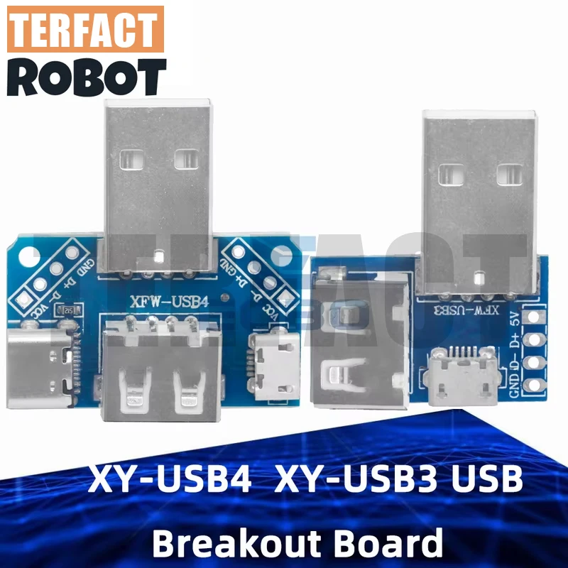 1-5PCS XY-USB3 XY-USB4 USB Breakout Board | Male to Type-C/Micro Female 2.54-4P Debug Test Plate TERFACT ROBOT